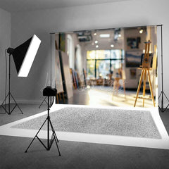 Lofaris Blurry Art Studio Photography Backdrop with Bokeh Lights Artist Loft Easels Professional Portrait Background