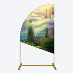 Lofaris Blurry Blue Stairs Greenery Scenery Half Moon Arch Backdrop