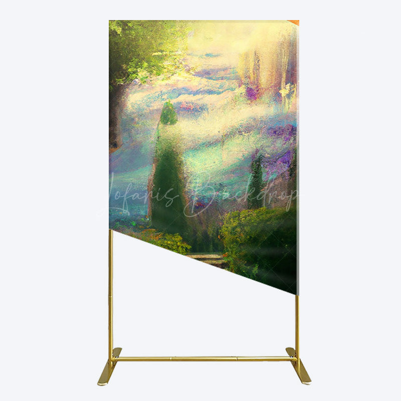 Lofaris Blurry Blue Stairs Greenery Scenery Rectangle Backdrop