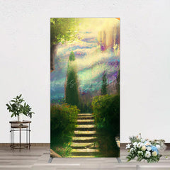 Lofaris Blurry Blue Stairs Greenery Scenery Rectangle Backdrop