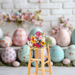 Lofaris Blurry Bricks Wall Color Eggs Easter Photo Backdrop
