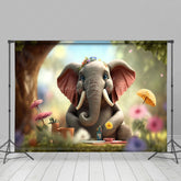 Lofaris Blurry Cute Elephant Grass Floral Spring Backdrop