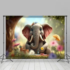 Lofaris Blurry Cute Elephant Grass Floral Spring Backdrop