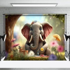 Lofaris Blurry Cute Elephant Grass Floral Spring Backdrop
