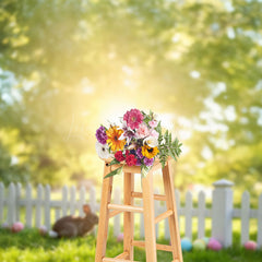 Lofaris Blurry Forest Sunlight Fence Rabbit Easter Backdrop
