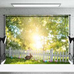 Lofaris Blurry Forest Sunlight Fence Rabbit Easter Backdrop