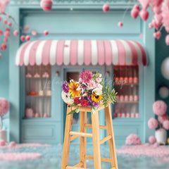 Lofaris Blurry Light Green Store Pink Tree Cake Smash Backdrop