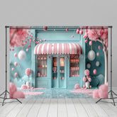 Lofaris Blurry Light Green Store Pink Tree Cake Smash Backdrop