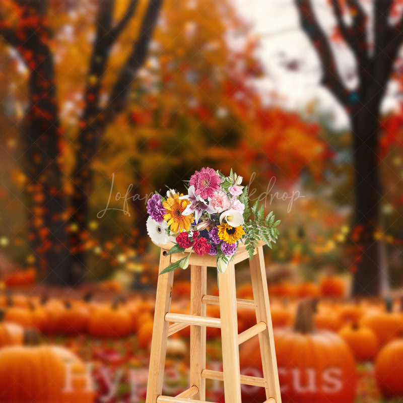 Lofaris Blurry Maple Grove Pumpkins Autumn Photo Backdrop