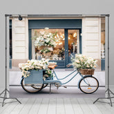 Lofaris Blurry Modern Blue White Store Bike Street Backdrop