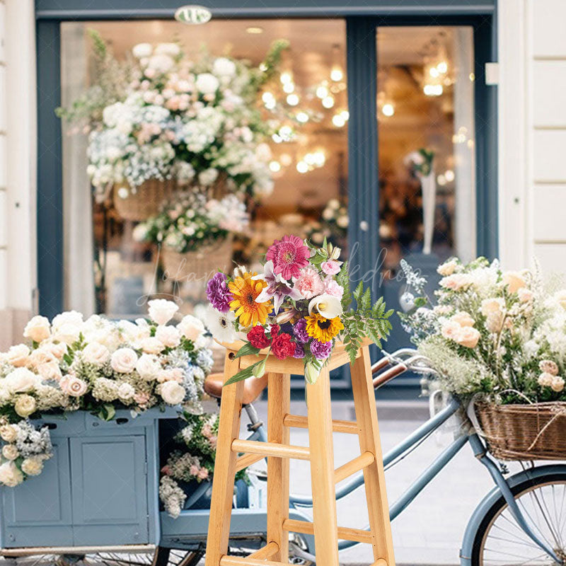 Lofaris Blurry Modern Blue White Store Bike Street Backdrop