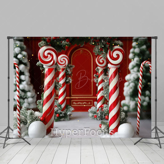 Lofaris Blurry Red White Candy Cane Christmas Vibe Backdrop
