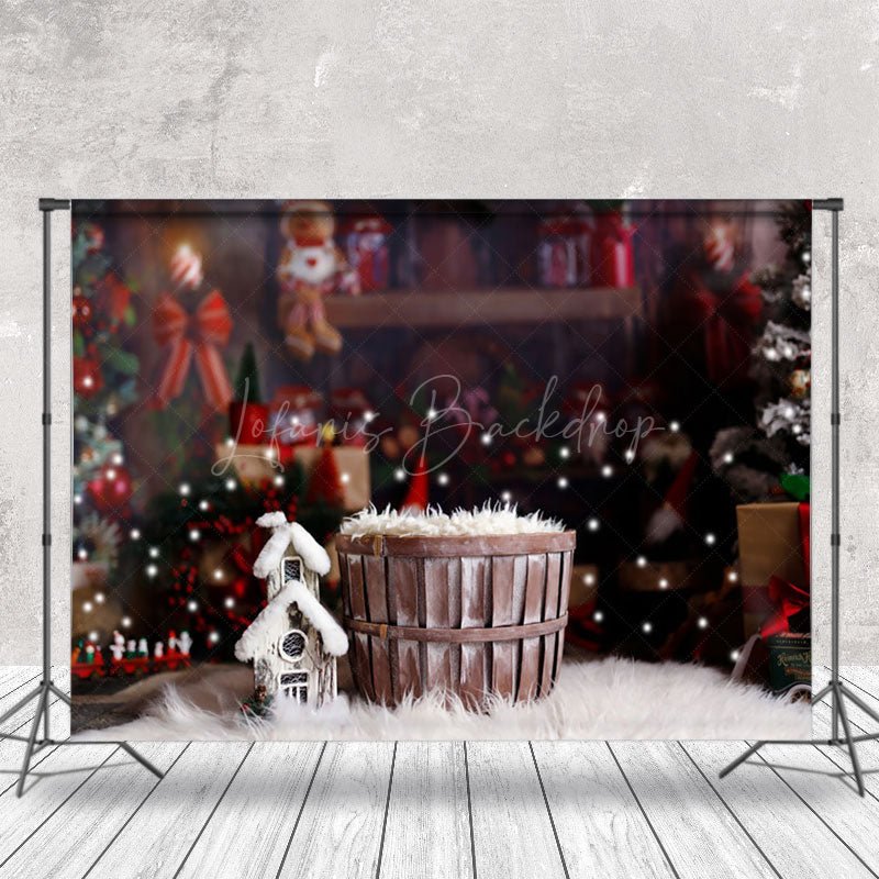 Lofaris Blurry Snowy Barrel Christmas Vibe Photo Backdrop