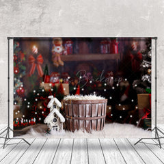 Lofaris Blurry Snowy Barrel Christmas Vibe Photo Backdrop