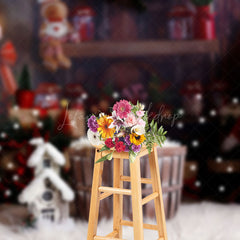Lofaris Blurry Snowy Barrel Christmas Vibe Photo Backdrop