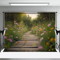 Lofaris Blurry Wildflower Boardwalk Spring Photo Backdrop