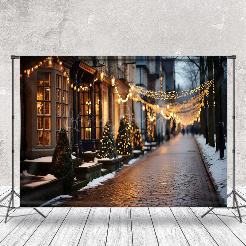 Lofaris Blurry Winter Festive Town Street Christmas Backdrop