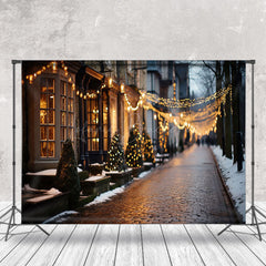 Lofaris Blurry Winter Festive Town Street Christmas Backdrop