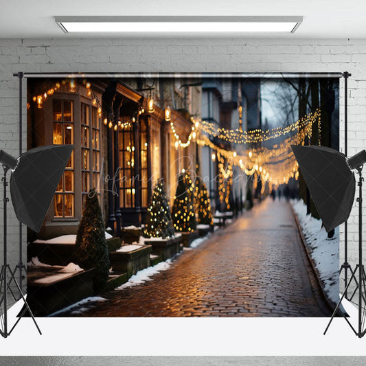 Lofaris Blurry Winter Festive Town Street Christmas Backdrop