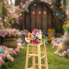 Lofaris Blurry Wood Door Green Lawn Egg Easter Photo Backdrop