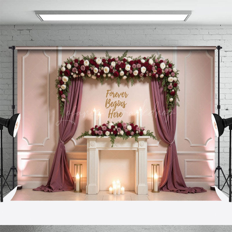 Lofaris Blush Floral Sweet Wedding Lights Photo Backdrop