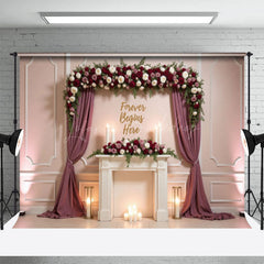 Lofaris Blush Floral Sweet Wedding Lights Photo Backdrop
