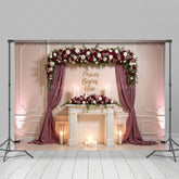 Lofaris Blush Floral Sweet Wedding Lights Photo Backdrop