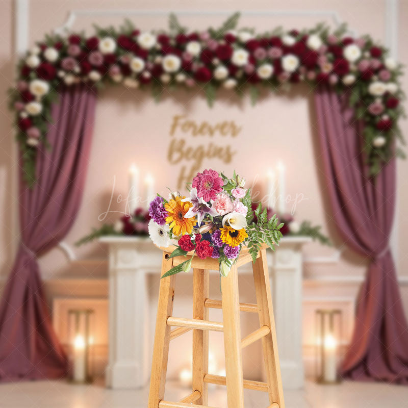 Lofaris Blush Floral Sweet Wedding Lights Photo Backdrop