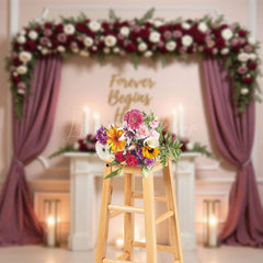 Lofaris Blush Floral Sweet Wedding Lights Photo Backdrop