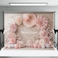 Lofaris Blush Pink Paper Fan and Flower Photography Backdrop Neutral Tones for Wedding Bridal Shower Photo Booth Decor