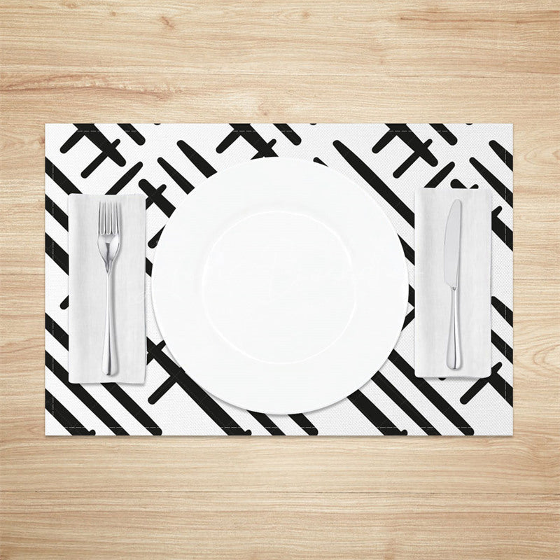 Lofaris Boho Abstract Black White Lines Set of 4 Placemats