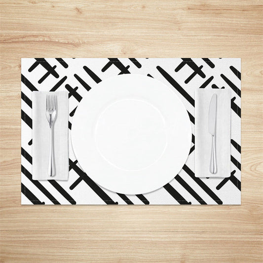 Lofaris Boho Abstract Black White Lines Set of 4 Placemats