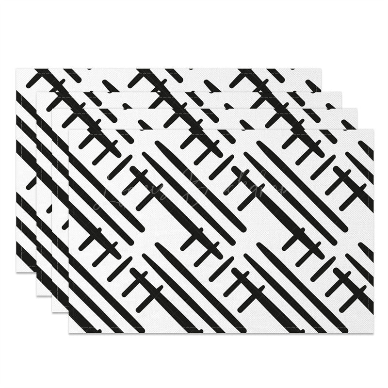 Lofaris Boho Abstract Black White Lines Set of 4 Placemats