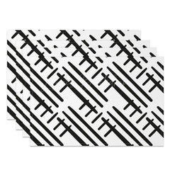 Lofaris Boho Abstract Black White Lines Set of 4 Placemats