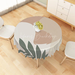 Lofaris Boho Abstract Leaf Round Tablecloth Neutral Beige Geometric Table Cover for Dining Room