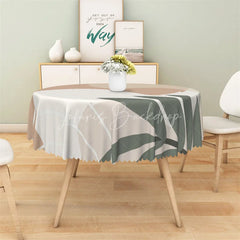 Lofaris Boho Abstract Leaf Round Tablecloth Neutral Beige Geometric Table Cover for Dining Room