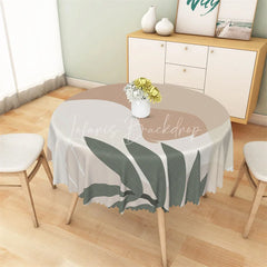 Lofaris Boho Abstract Leaf Round Tablecloth Neutral Beige Geometric Table Cover for Dining Room