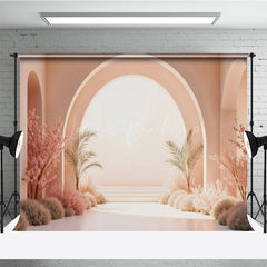 Lofaris Boho Arch Door Beige Wall Wedding Photo Backdrop