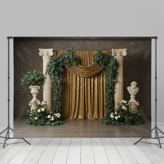 Lofaris Boho Athens Floral Golden Curtain Wedding Backdrop