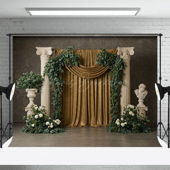 Lofaris Boho Athens Floral Golden Curtain Wedding Backdrop
