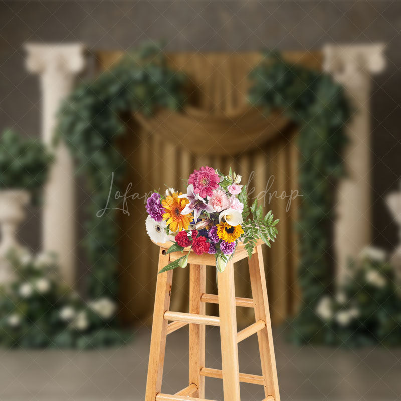 Lofaris Boho Athens Floral Golden Curtain Wedding Backdrop