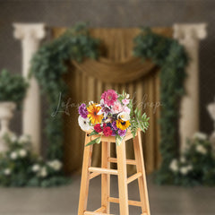 Lofaris Boho Athens Floral Golden Curtain Wedding Backdrop