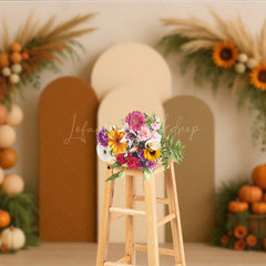 Lofaris Boho Autumn Arch Panels Photography Backdrop Fall Pumpkins and Pampas Grass Thanksgiving Themed Photo Prop
