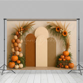 Lofaris Boho Autumn Arch Panels Photography Backdrop Fall Pumpkins and Pampas Grass Thanksgiving Themed Photo Prop