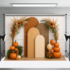 Lofaris Boho Autumn Arch Panels Photography Backdrop Fall Pumpkins and Sunflowers Thanksgiving Themed Photo Prop