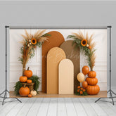 Lofaris Boho Autumn Arch Panels Photography Backdrop Fall Pumpkins and Sunflowers Thanksgiving Themed Photo Prop