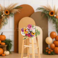 Lofaris Boho Autumn Arch Panels Photography Backdrop Fall Pumpkins and Sunflowers Thanksgiving Themed Photo Prop