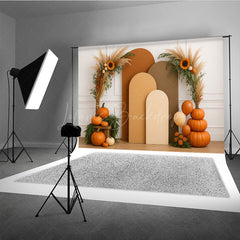 Lofaris Boho Autumn Arch Panels Photography Backdrop Fall Pumpkins and Sunflowers Thanksgiving Themed Photo Prop