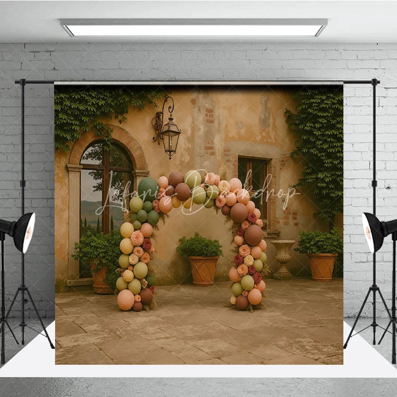 Lofaris Boho Balloon Arch Backdrop Sage Green Brown Flower Background Rustic Courtyard Wedding Birthday Party Decor