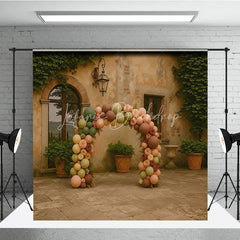 Lofaris Boho Balloon Arch Backdrop Sage Green Brown Flower Background Rustic Courtyard Wedding Birthday Party Decor